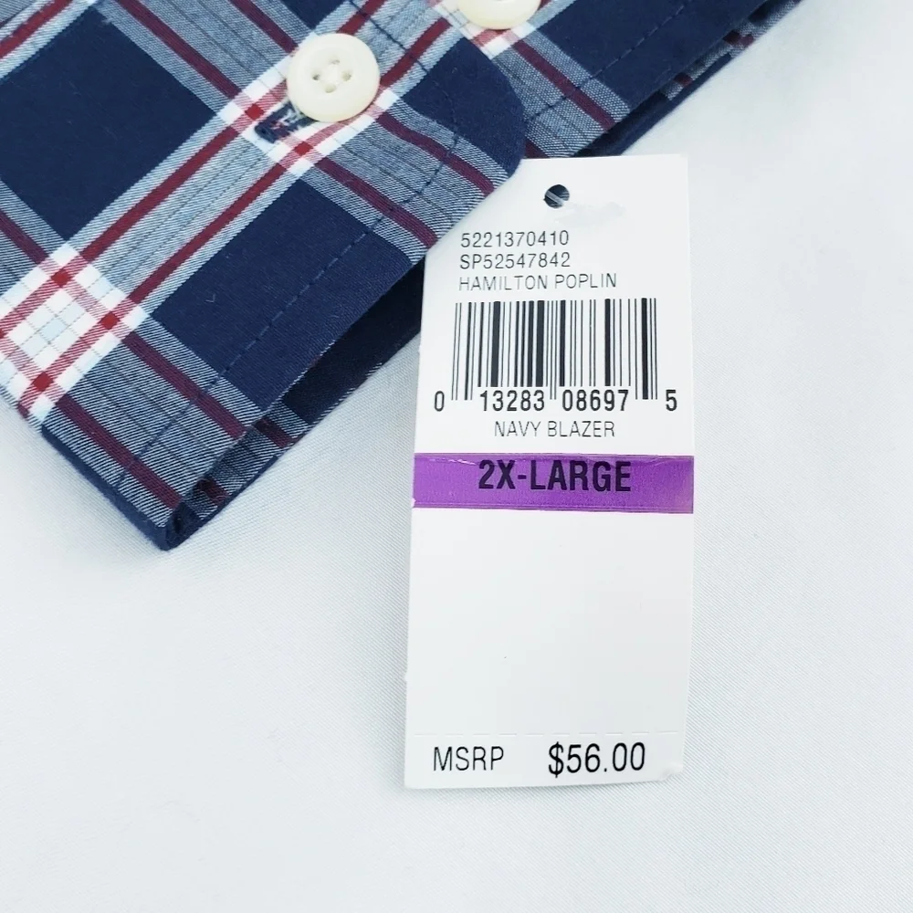 NWT Men's Arrow Button Down Plaid Dress Shirt Hamilton Poplin Navy - Picture 4 of 7